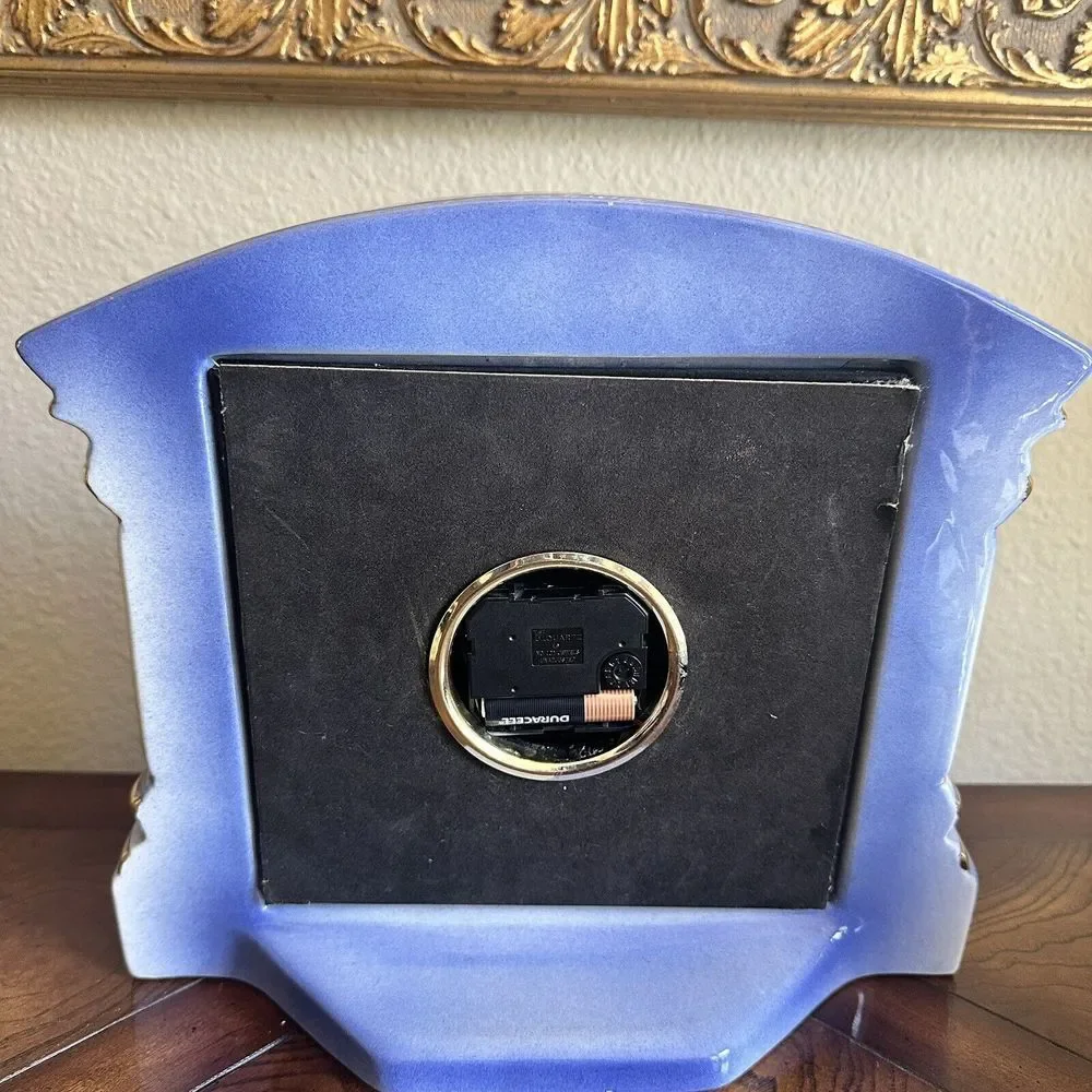 VTG Mantle Clock 10 Inch Italy Blue Yellow Gold‎ Accent Vase Porcelain Works